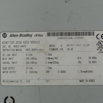 Allen Bradley KNX3-KAP2 Kinetix3 200W Axis Module