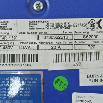 Kollmorgen S62000 Servo Drive Input  3x230-480V