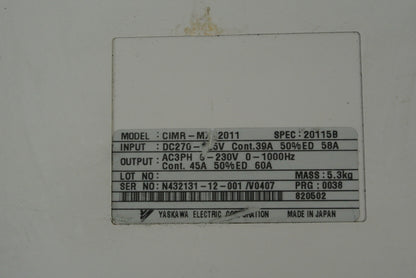 YASKAWA CIMR-MXN2011 Servo Drive Output 0-230V 0-1000Hz