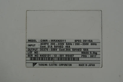 YASKAWA CIMR-MRXN2011 Servo Controller Input 200-220V