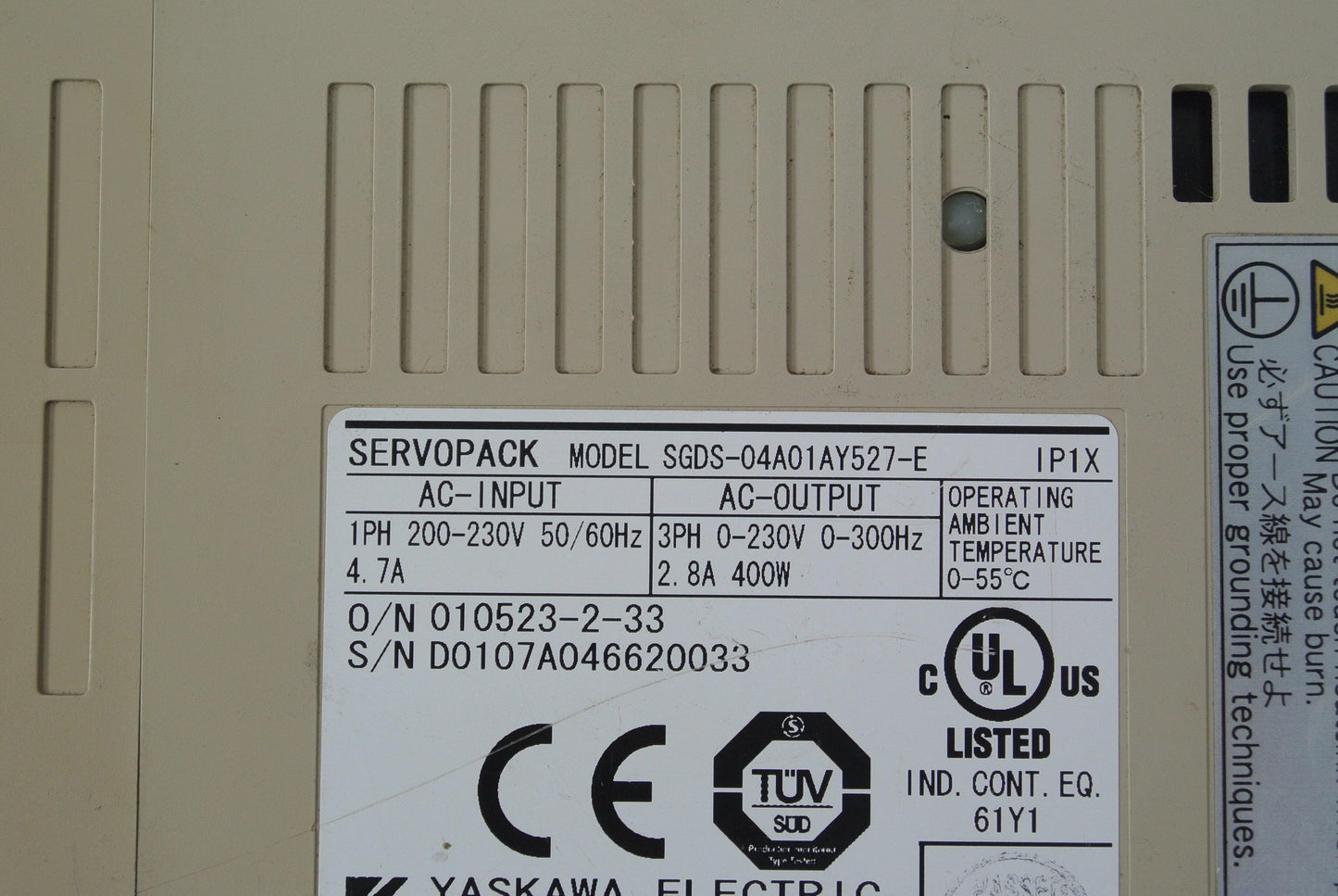 YASKAWA SGDS-04A01AY527-E Servo Drive Input AC200-230V - Pulingma Automation