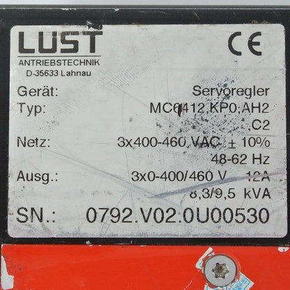 Lust MC6412.KP0.AH2 Servo Drive Input 3x400-460VAC - Pulingma Automation