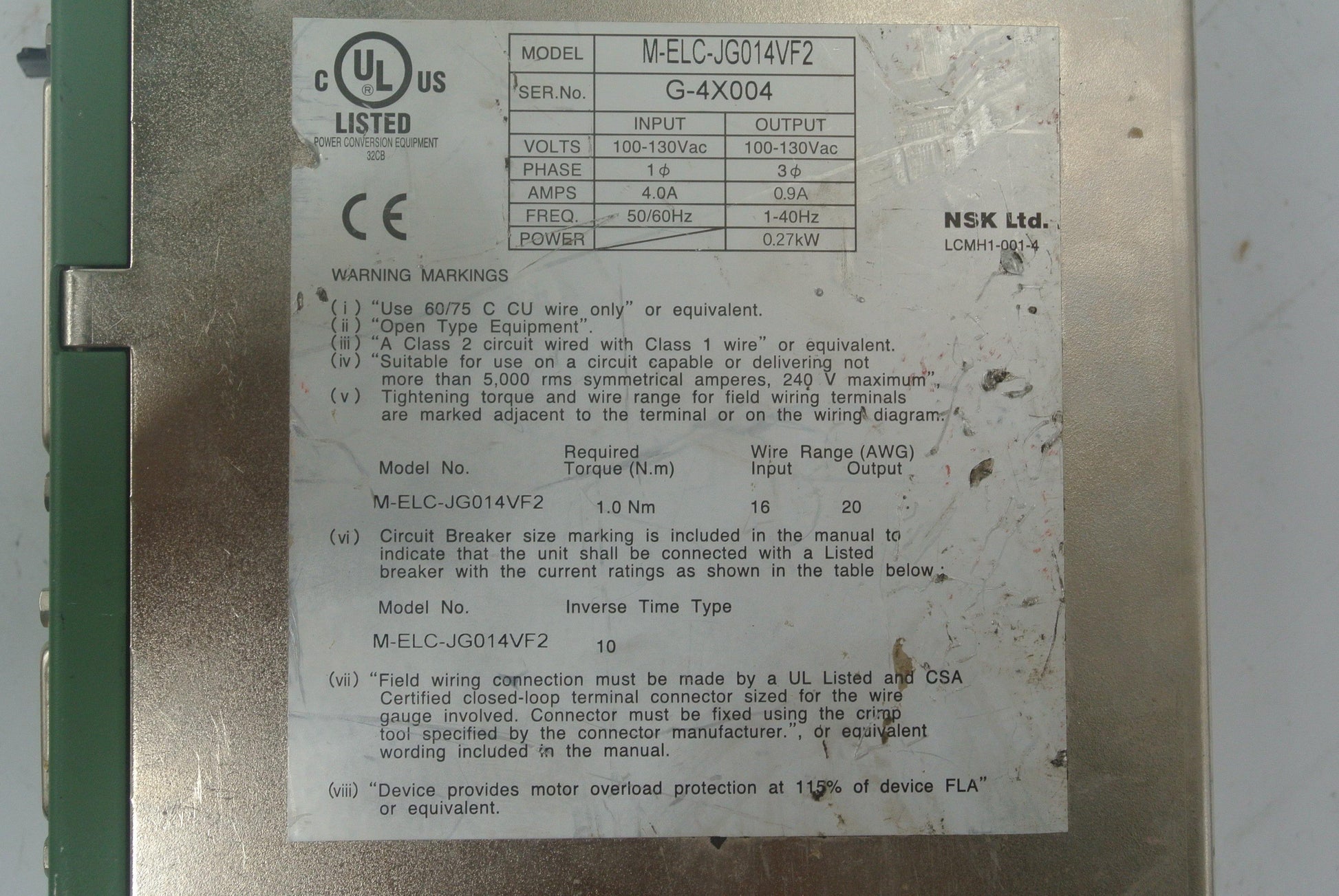 NSK M-ELC-JG014VF2-01 Servo Drive Input 100-130VAC - Pulingma Automation