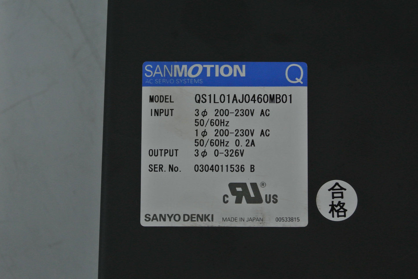 SANYO Denki QS1L01AJ0460MB01 AC Servo Drive Input 200-230V - Pulingma Automation