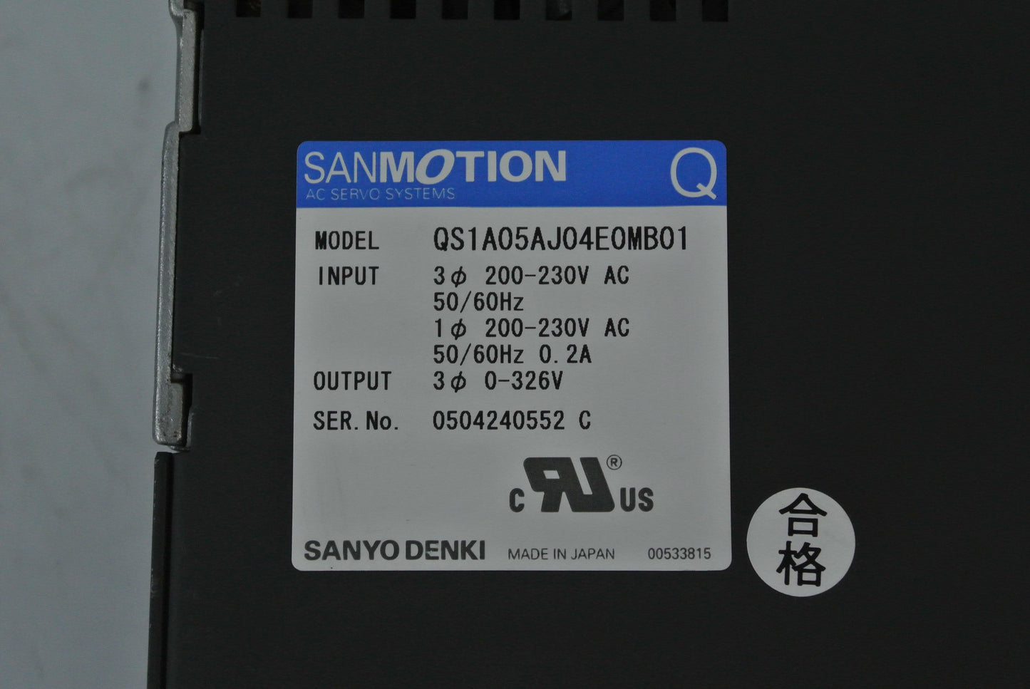 SANYO Denki QS1A05AJ04E0MB01 AC Servo Drive Input 200-230V - Pulingma Automation