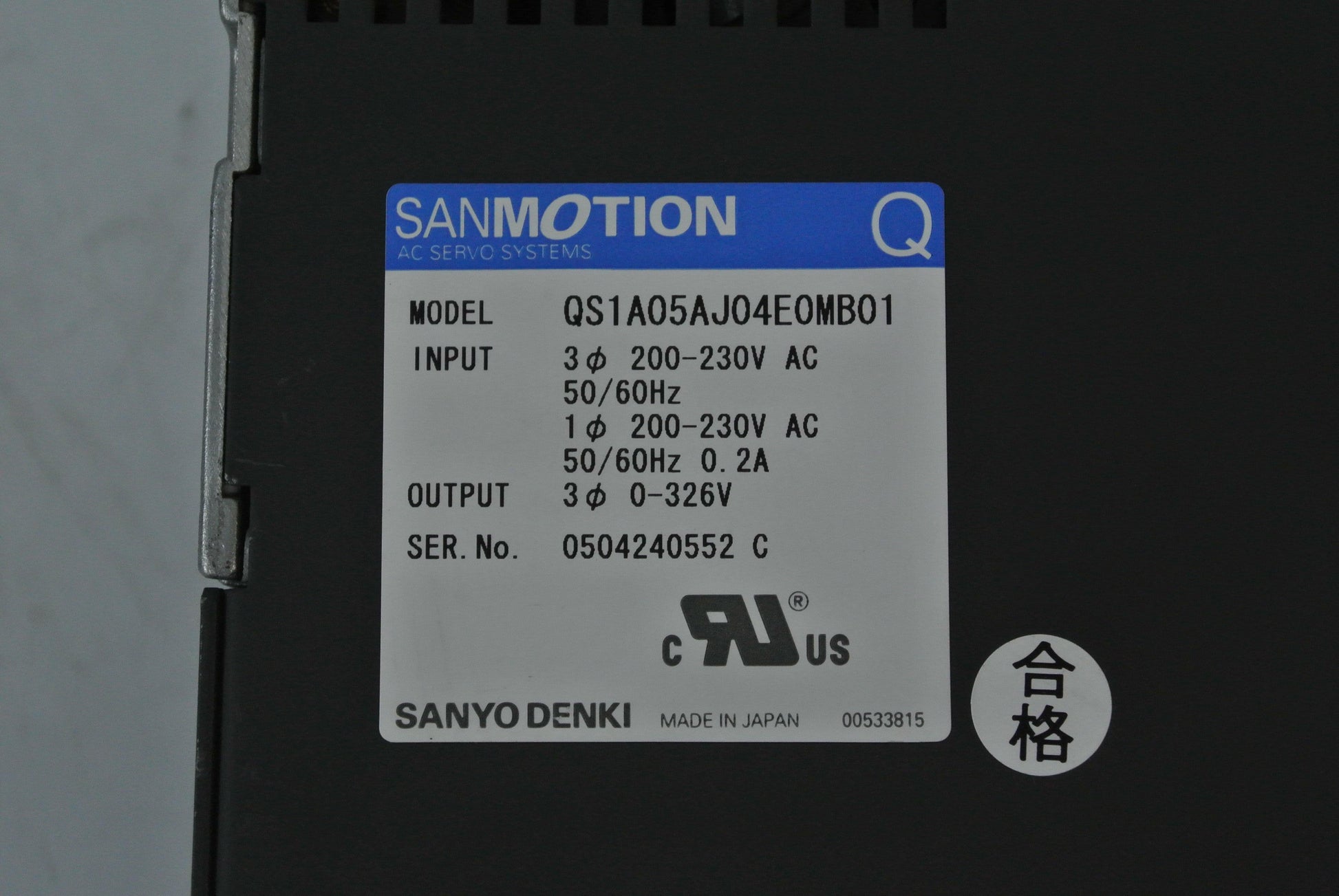 SANYO Denki QS1A05AJ04E0MB01 AC Servo Drive Input 200-230V - Pulingma Automation