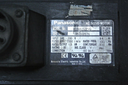 Panasonic MDMA152P1G AC Servo Motor Input 200V 1.5kW - Pulingma Automation