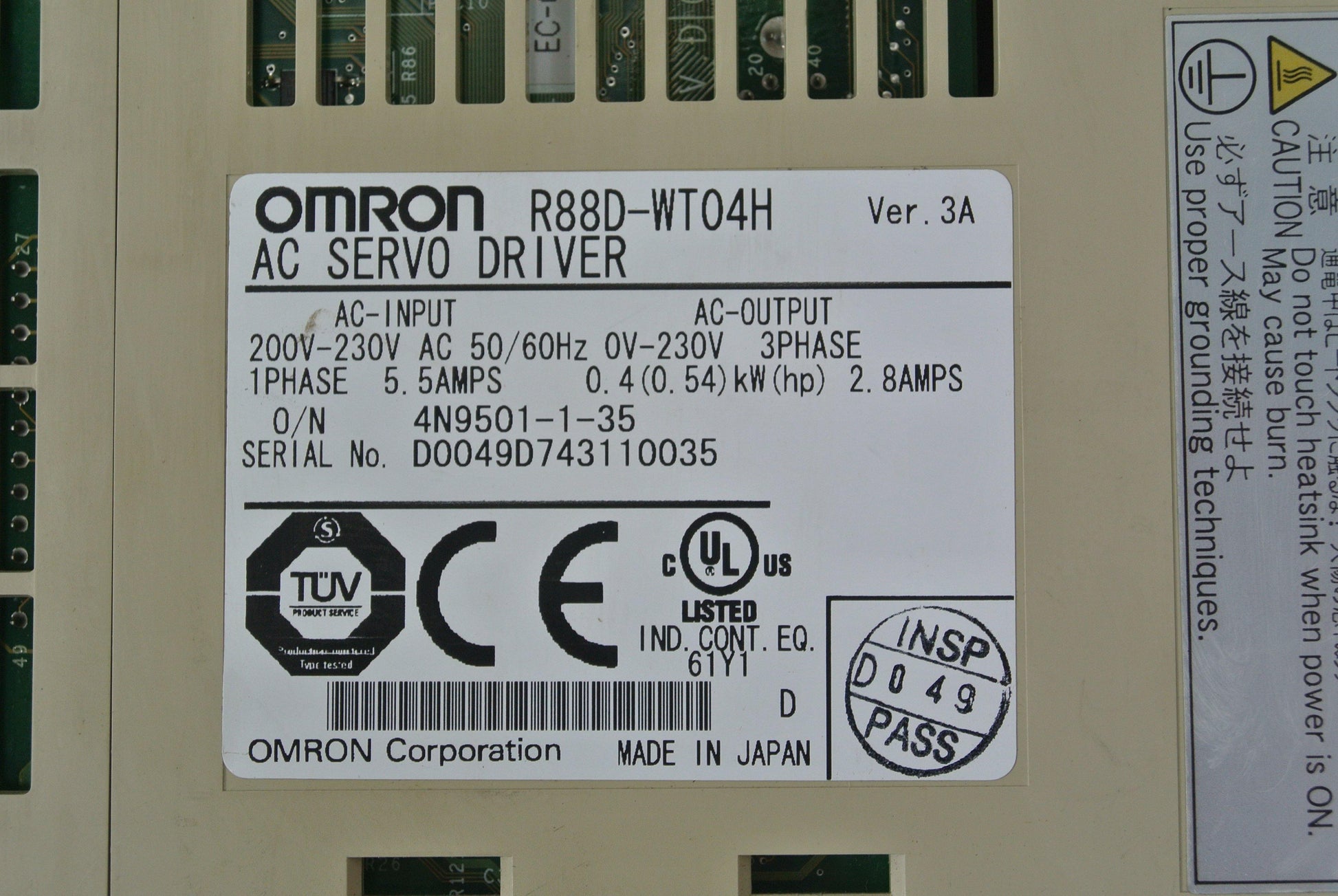 Omron R88D-WT04H-AMS-16Y AC Servo Driver Input 200-230V - Pulingma Automation