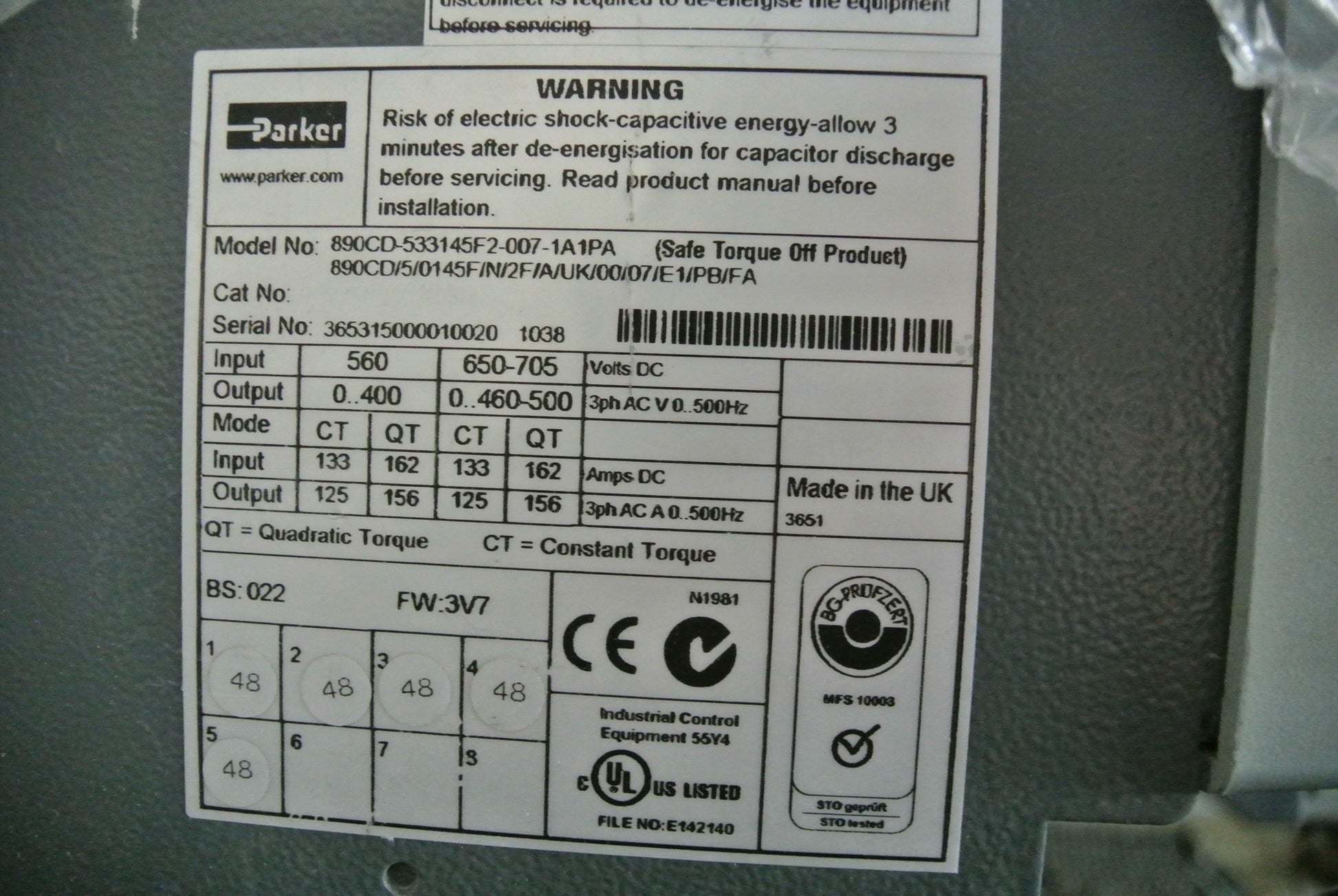 Parker 890CD-533145F2-0007-1A1PA Inverter - Pulingma Automation
