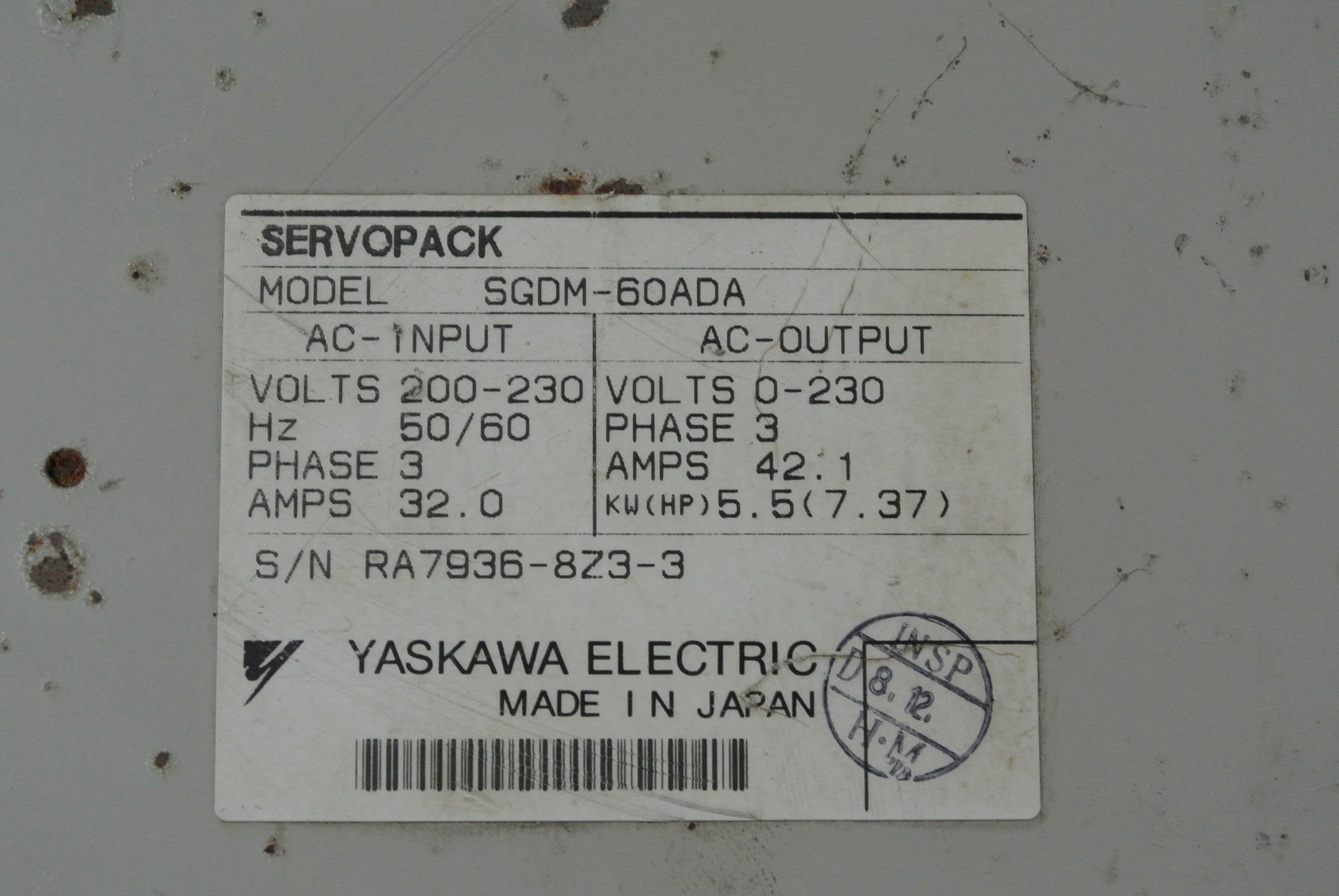 YASKAWA SGDM-60ADA Servo Drive Input AC200-230V - Pulingma Automation