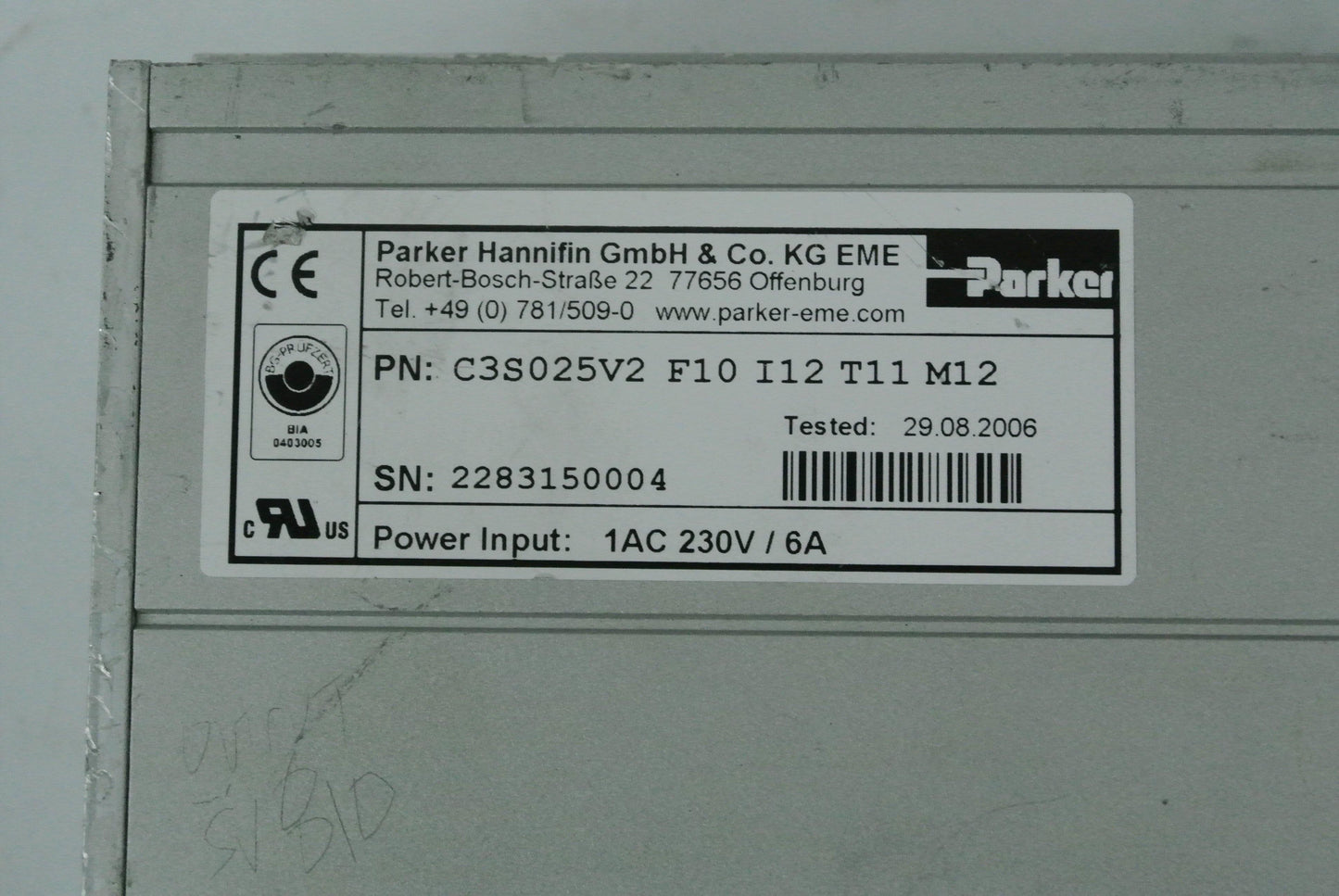 Parker C3S025V2F10I12T11M12 Servo Drive Input 1AC 230V/6A - Pulingma Automation