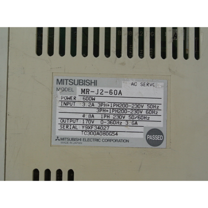 Mitsubishi MR-J2-60A AC Servo Drive 600W Input 200-230V