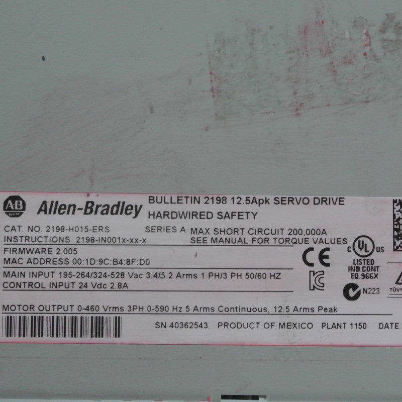 Allen Bradley 2198-H015-ERS Bulletin 2198 12.5Apk Servi Drive