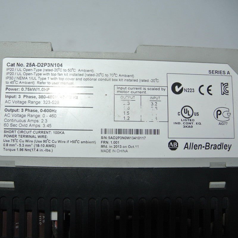 Allen Bradley 25A-D2P3N104 PowerFlex 523 Inverter 750W