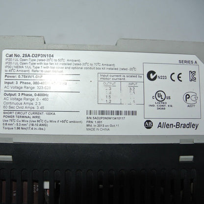 Allen Bradley 25A-D2P3N104 PowerFlex 523 Inverter 750W