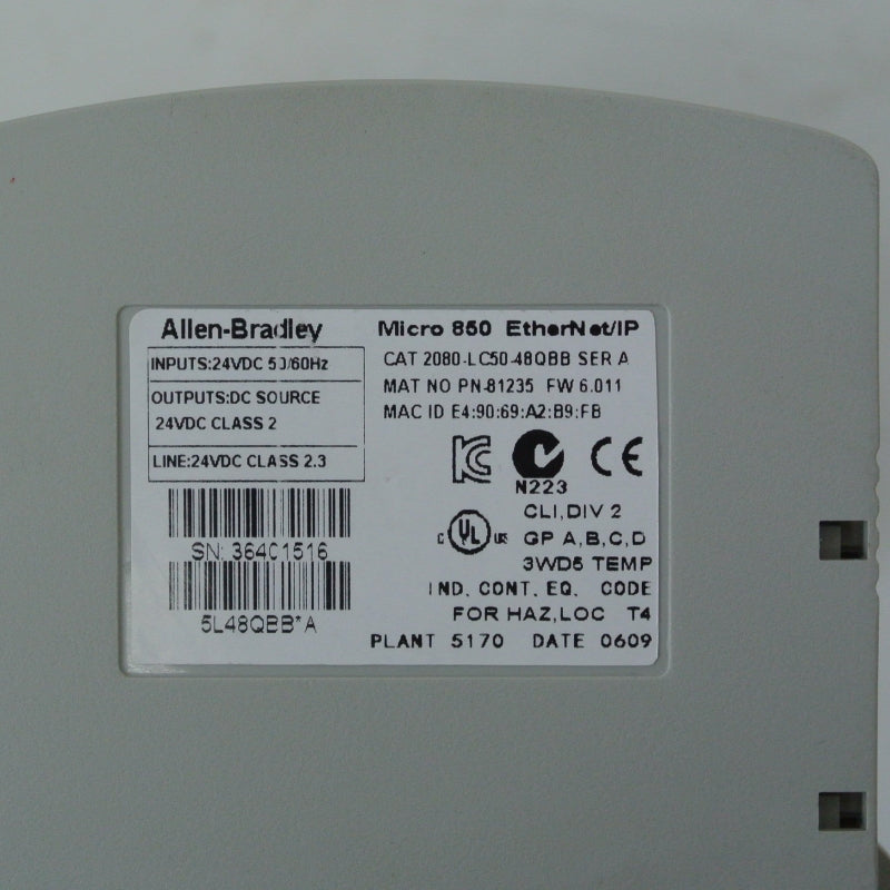 Allen Bradley 2080-LC50-48QBB Ethernet I/P Controller