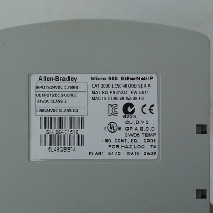 Allen Bradley 2080-LC50-48QBB Ethernet I/P Controller