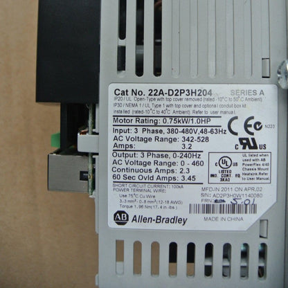 Allen Bradley 22A-D2P3H204 Power Flex Inverter 750W