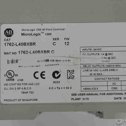 Allen Bradley 1762-L40BXBR MicroLogix 1200 40 Point Controller