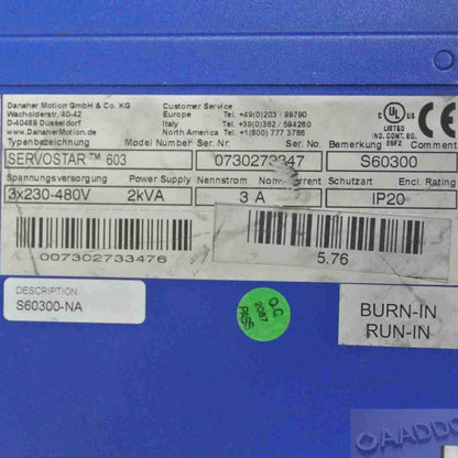 Kollmorgen SERVOSTAR S60300 Servo Driver 230-480V