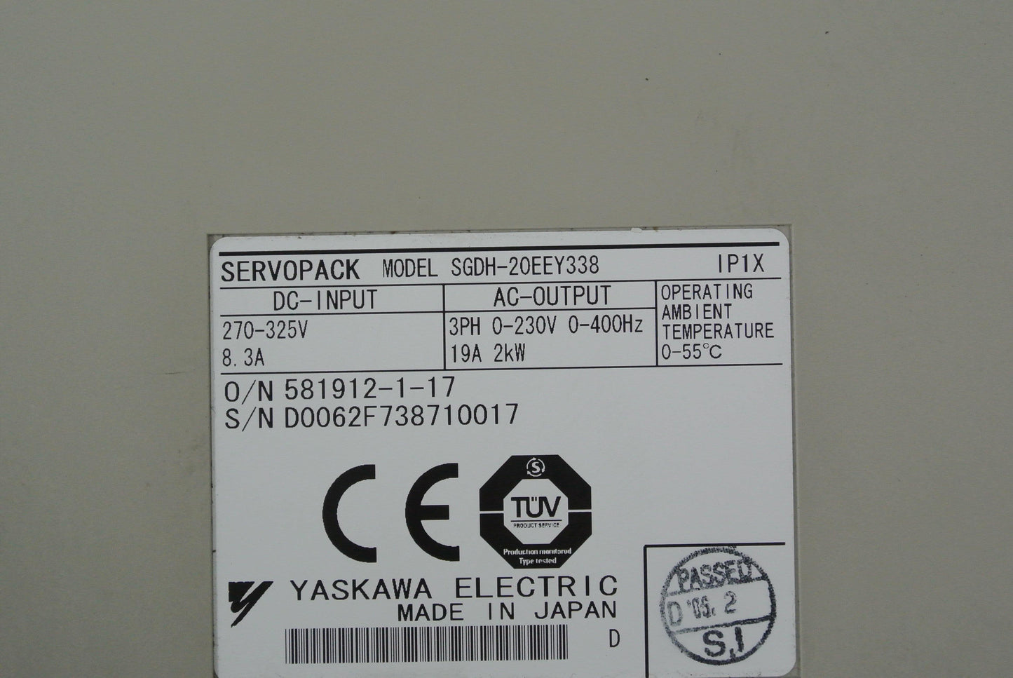 YASKAWA SGDH-20EEY338 DC Servo Drive Input 270-325V - Pulingma Automation