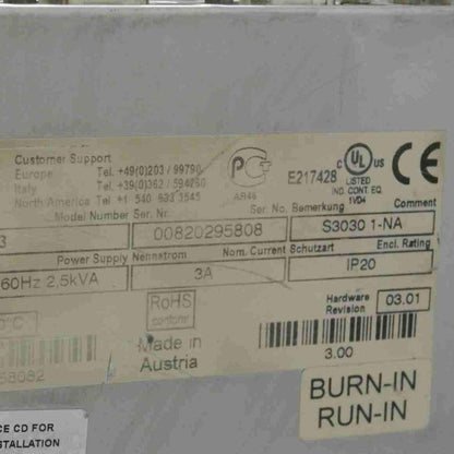 Kollmorgen S30301-NA Servo Drive Input 208-480V