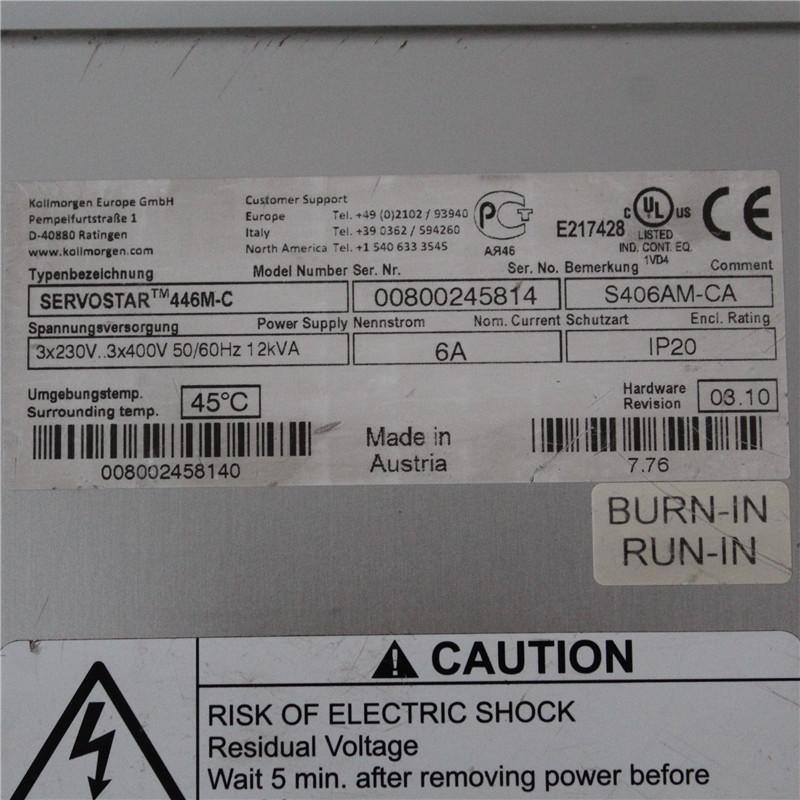 Kollmorgen S406AM-CA SERVOSTAR TM446M-C 12kva Servo Drive - Pulingma Automation