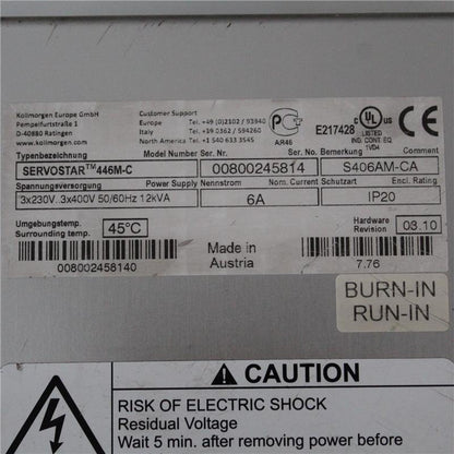 Kollmorgen S406AM-CA SERVOSTAR TM446M-C 12kva Servo Drive - Pulingma Automation
