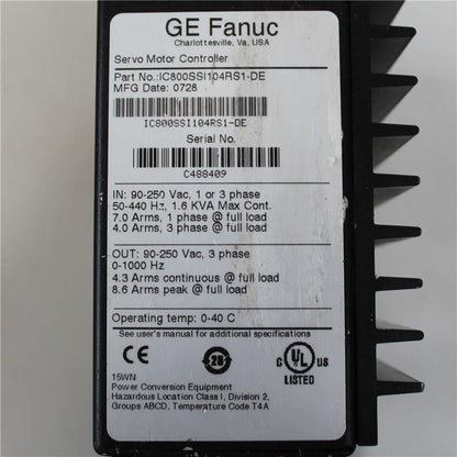 GE FANUC IC800SSI104RS1-DE Serial No. C488409 Servo Motor Controller - Pulingma Automation