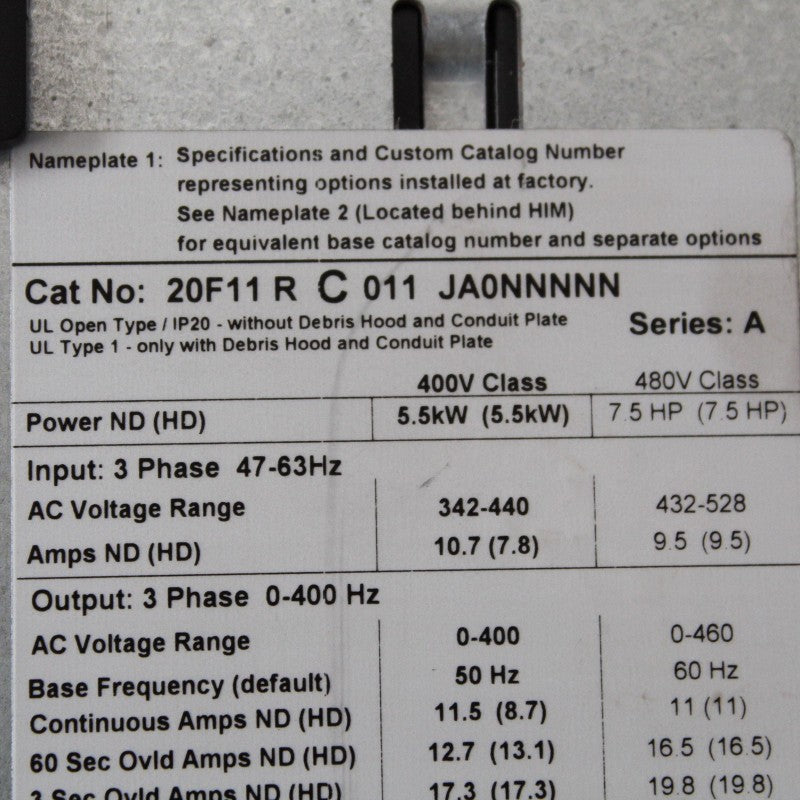 Allen Bradley 20F11RC011JA0NNNNN PowerFlex Inverter Series A 5.5kW