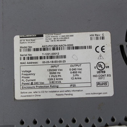 Kollmorgen AKD-P01206-NACN-0000 T-1221-00012 Servo Drive - Pulingma Automation