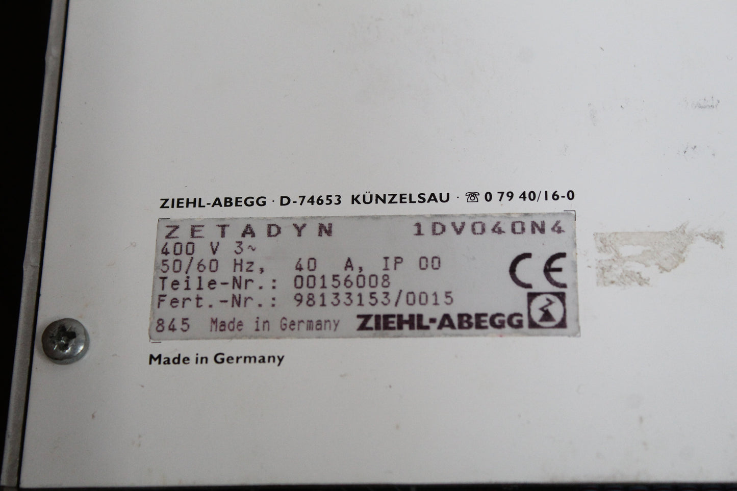 ZIEHL-ABEGG 10E2/40-64 Speed Regulator