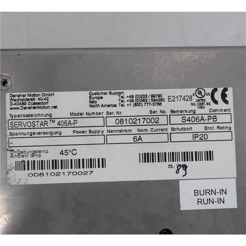 Used Kollmorgen SERVOSTAR 406A-P S406A-PB Servo Driver - Pulingma Automation