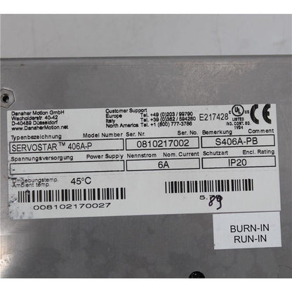 Used Kollmorgen SERVOSTAR 406A-P S406A-PB Servo Driver - Pulingma Automation