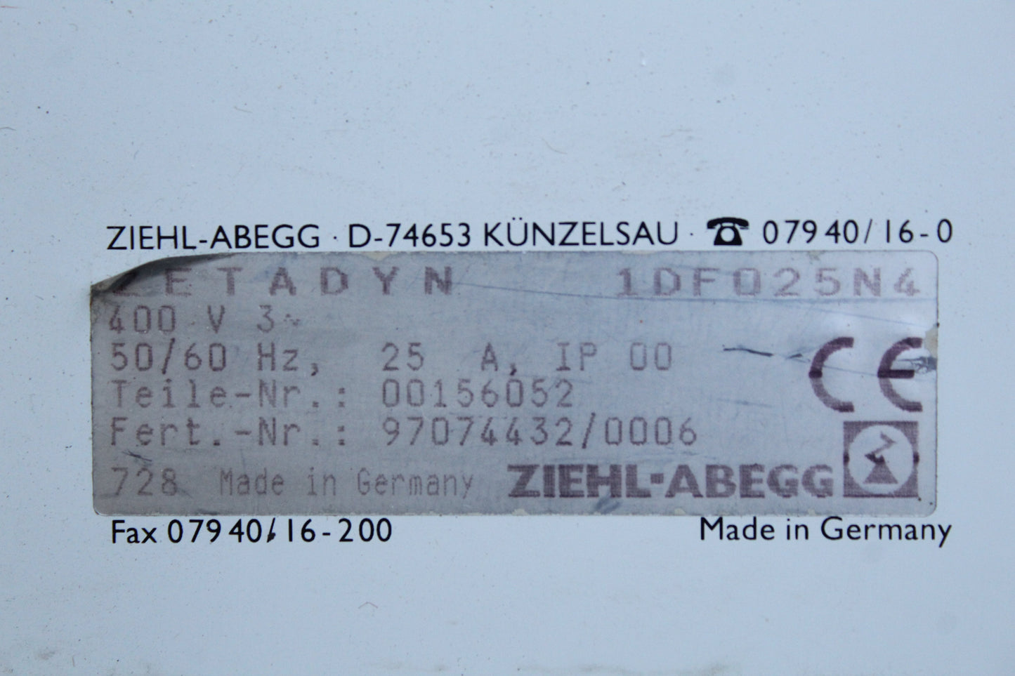 ZIEHL-ABEGG 1DF025N4 Speed Regulator