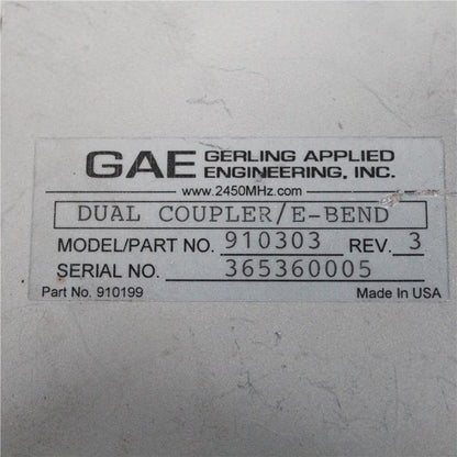 GAE Gerling Applied Engineering Industrial Waveguide WR284 Dual Coupler E-Bend Unit 910303 Used In Good Condition - Pulingma Automation