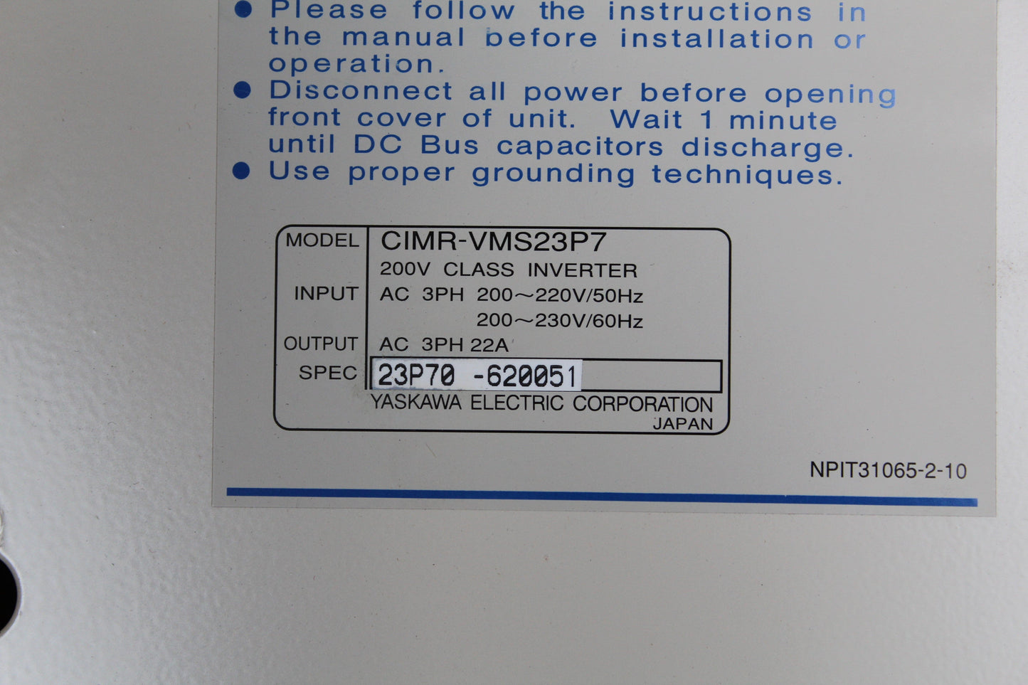 YASKAWA CIMR-VMS23P7 200V Class Inverter