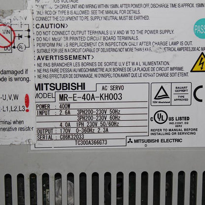 Mitsubishi MR-E-40A-KH003 AC Servo Drive 400W Input 200-230V - Pulingma Automation