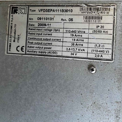 Prima Electro VFD3EPA11180010 Servo Driver