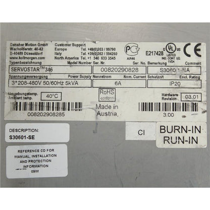 Used Kollmorgen SERVOSTAR TM 346 S30601-NA Servo Driver - Pulingma Automation