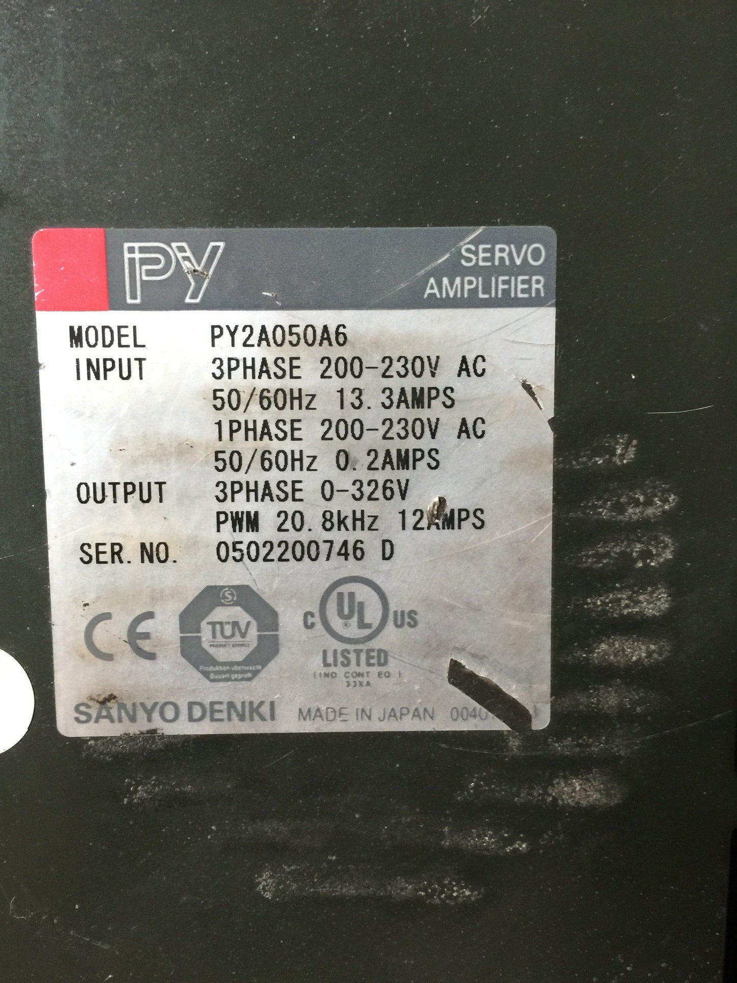 SANYO Denki PY2A050A6 AC Servo Drive Input 200-230V - Pulingma Automation