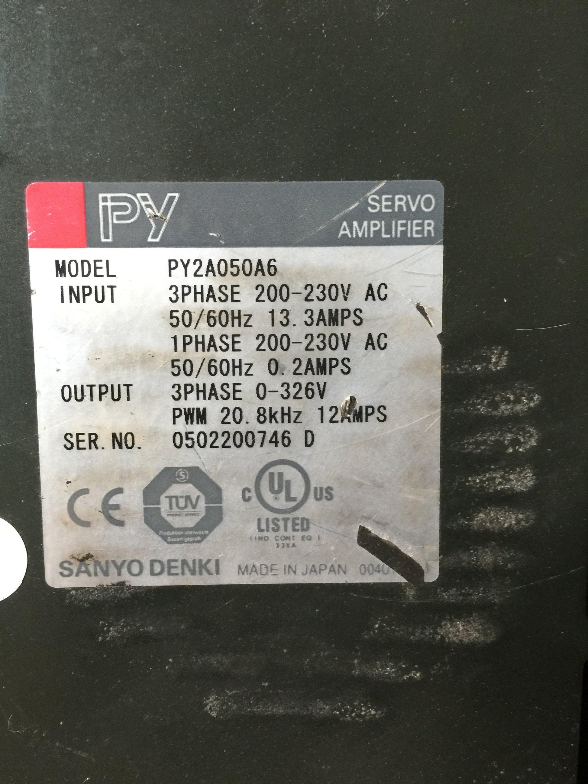 SANYO Denki PY2A050A6 AC Servo Drive Input 200-230V - Pulingma Automation