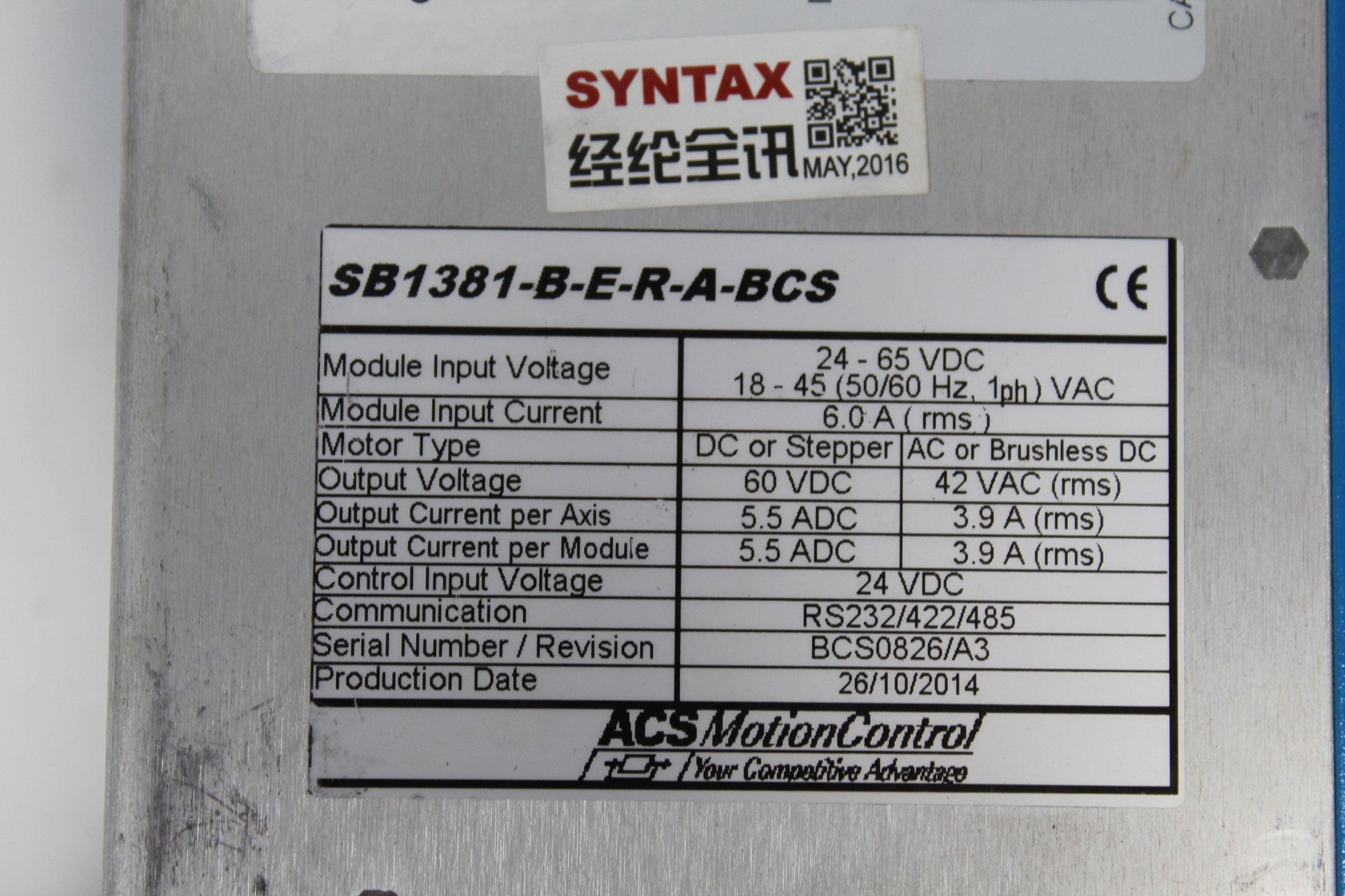 Used ACS Servo Driver SB1381-B-E-R-A-BCS - Pulingma Automation