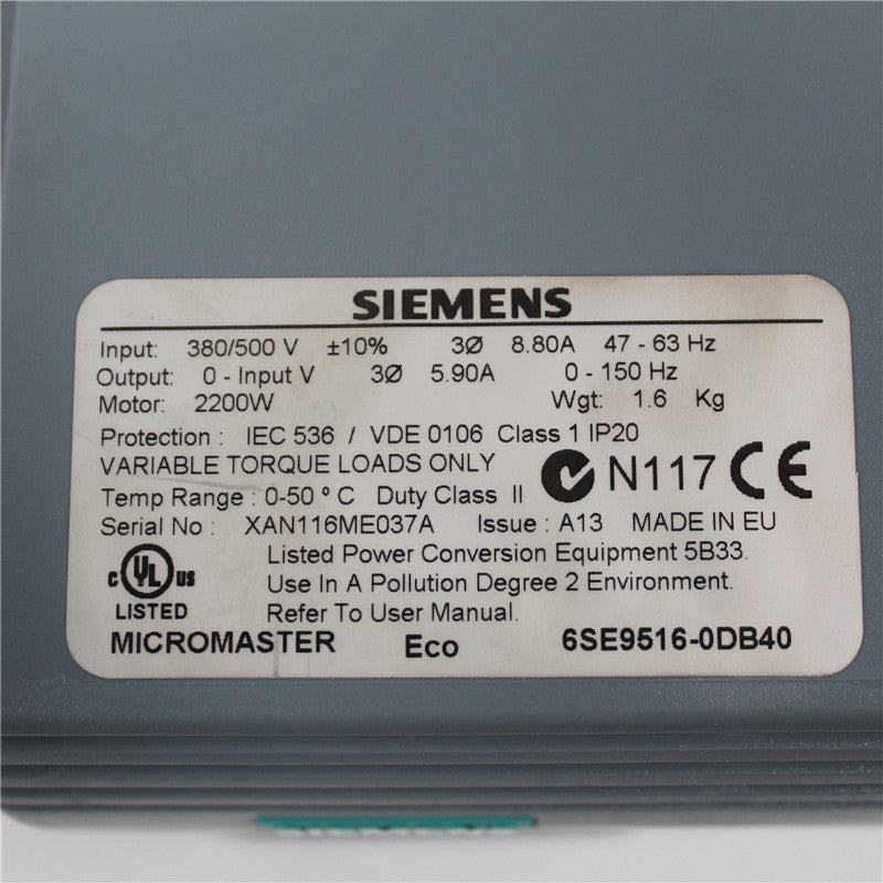 Siemens 6SE9516-0DB40 Micromaster Inverter 2.2kW 380V - Pulingma Automation