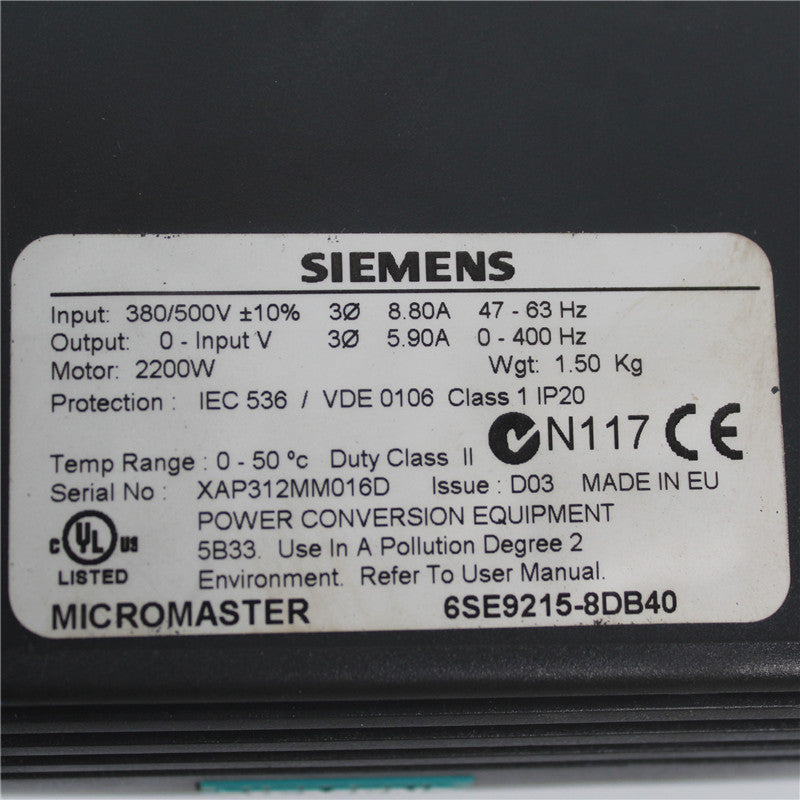 Siemens 6SE9215-8DB40 Micromaster AC Drive - Pulingma Automation