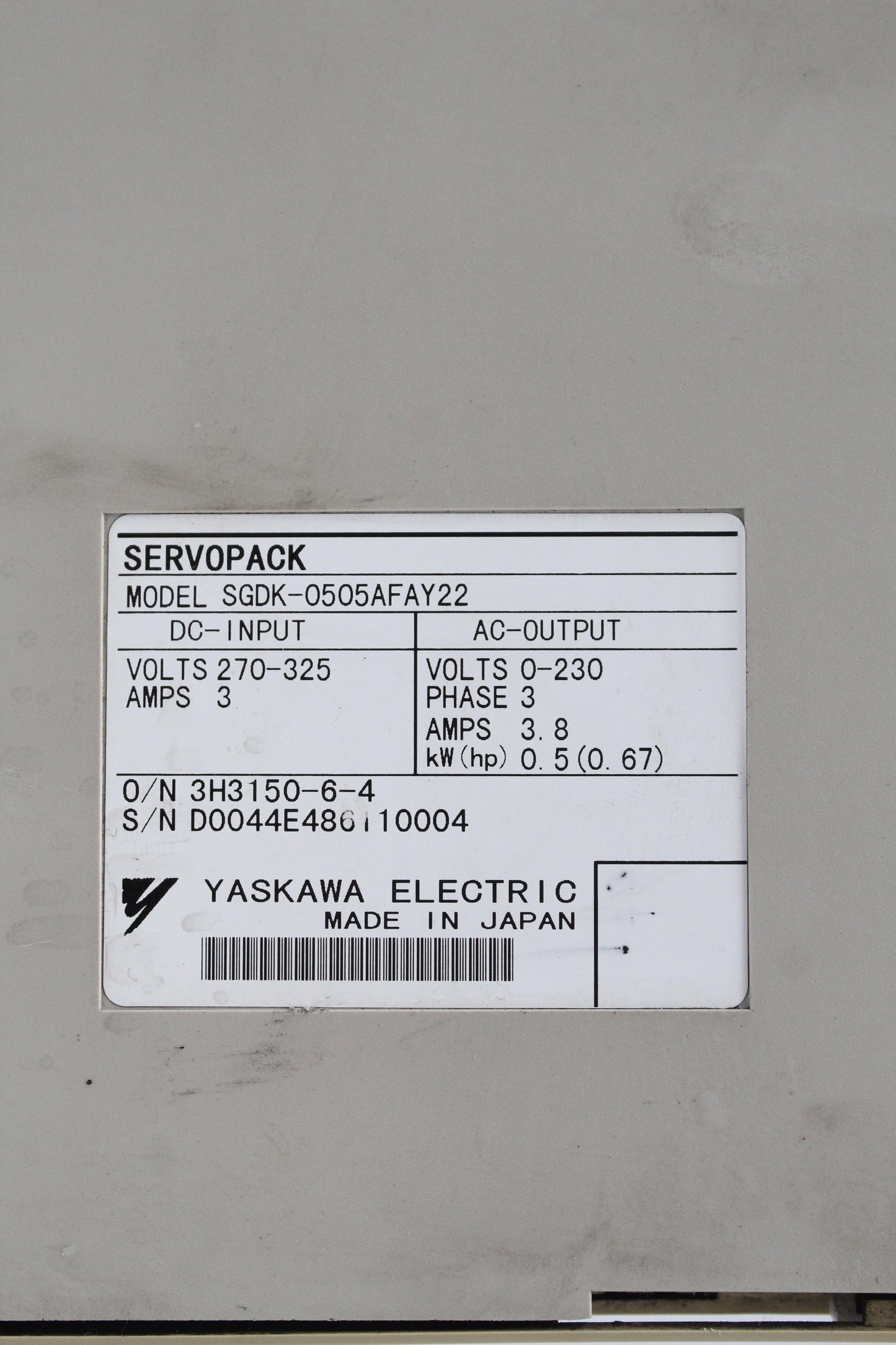 YASKAWA SGDK-0505AFAY22 Servo Drive Input DC270-325V - Pulingma Automation