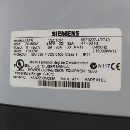 Siemens 6SE3222-4DG40 11kW Midimaster Vector - Pulingma Automation