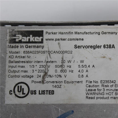 Parker 638A023F0STOCAN000RD2 Servo Drive Input 230V - Pulingma Automation