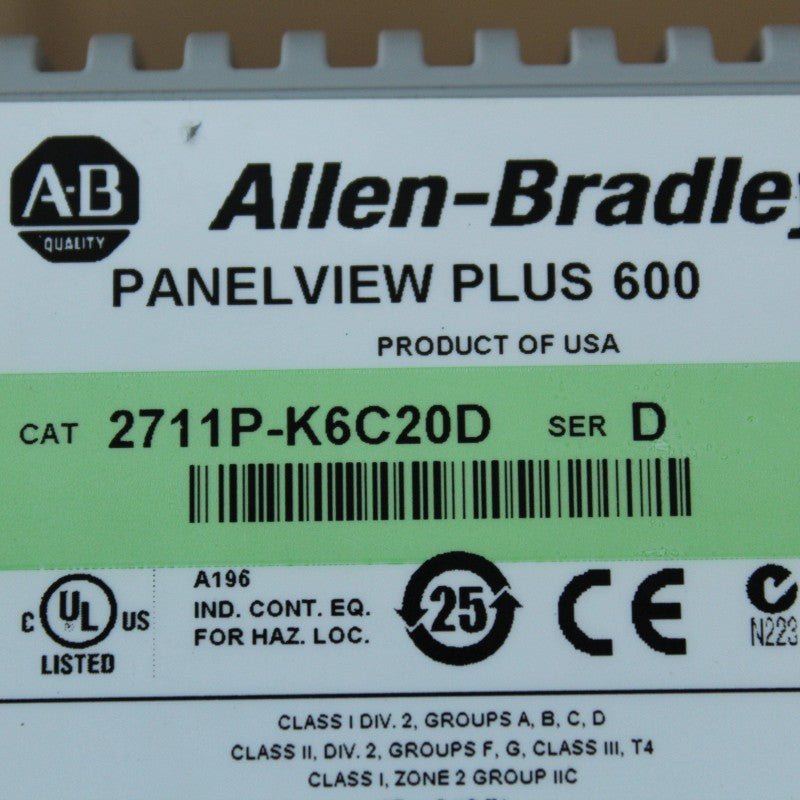 Allen Bradley 2711P-K6C20D PanelView Plus 600 SER D