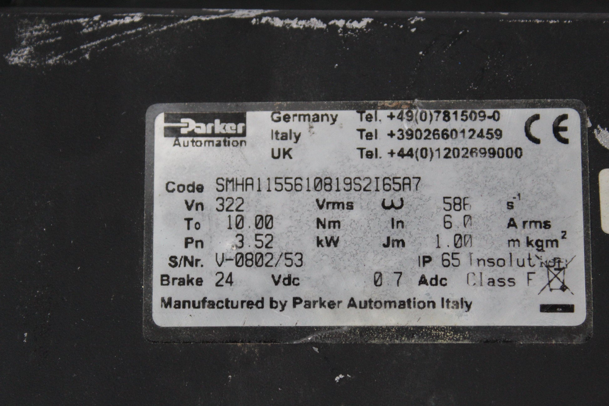 Parker SMHA1155610819S2I65A7 Servo Motor 24VDC - Pulingma Automation